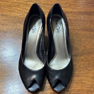 East 5th Classic Black Peep Toe Heels
